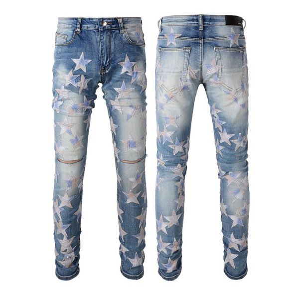

2021 mens jeans distressed motorcycle biker jean rock skinny slim ripped hole letter uality brand hip hop denim pants 8741593937, Blue