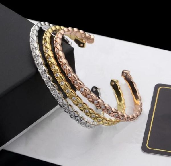 

europe america new style lady women titanium steel engraved c initials plaid setting diamond open bangle bracelets 3 color7510076, Black