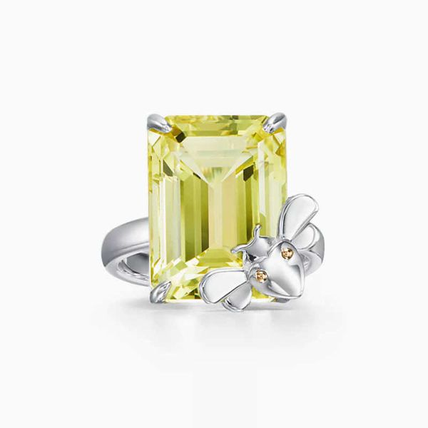 

designer new tiffay 925 silver yellow crystal bee butterfly ring light luxury fashion small design