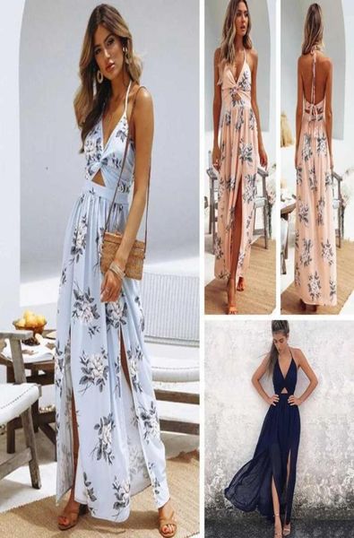 

chiffon women summer dress beach maxi dresses neckmounted sleeveless floral backless with bowknot vestidos femme 2105283246398, Black;gray