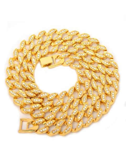 

15mm miami cuban necklace choker gold silver color full rhinestone crystal bling bling hip hop chain fashion punk jewelry gift1408530