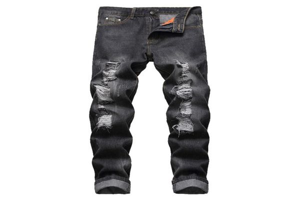 

calofe 2019 fashion ripped hole jeans men hollow out beggar cropped motorcycle biker pants mens cowboys demin pants1334501, Blue