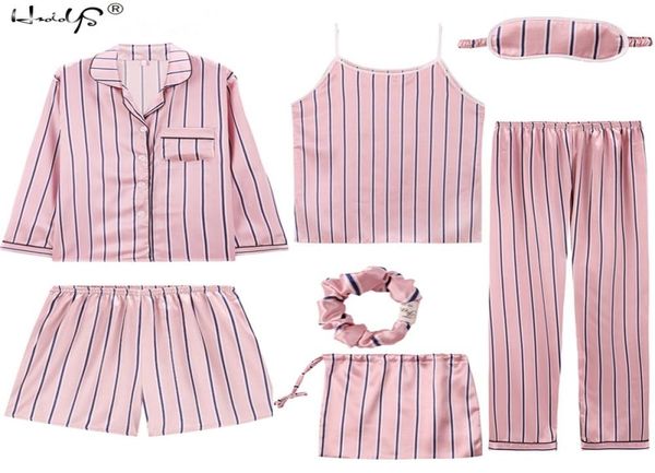 

7 pieces pajamas sets spring sleep suits women soft sweet cute nightwear gift home clothes womens pyjamas sleepwear pijama t21334849, Black;red