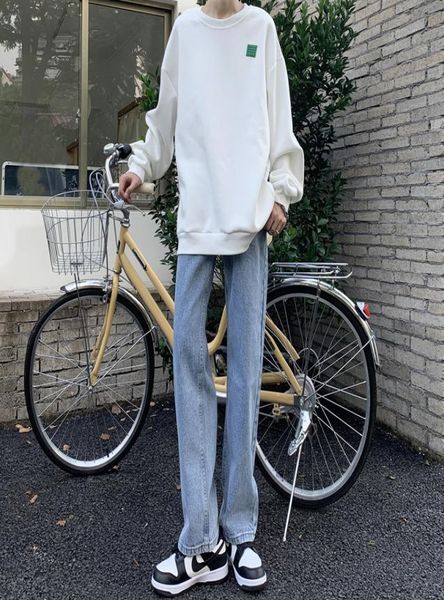 

men039s jeans drape smoke grey made old jeans men straight pipe loose port style autumn wide leg mop trousers4487560, Blue