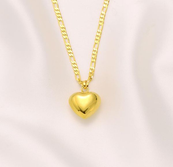 

glaze heart pendant italian figaro link chain necklace womens 18k solid yellow gold gf 600 3 mm6971580, Silver