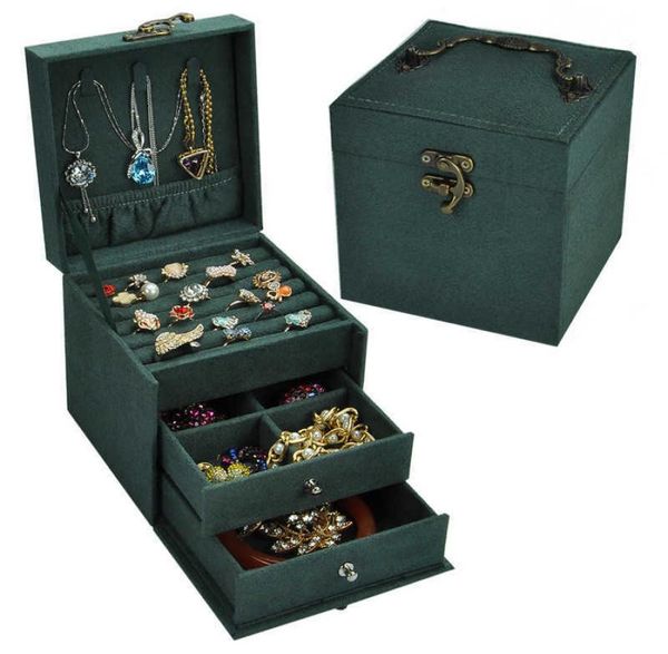 

vintage jewlery box europeanstyle small multilayer plaid bracelet ear stud princess simple jewelry storage cosmetic case 2110139723092, Black;white