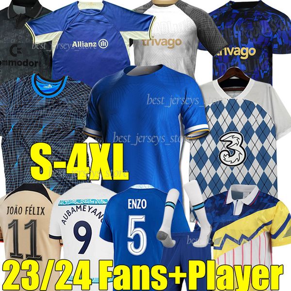 

4xl 23/24 cfc enzo nkunku soccer jerseys auba mudryk joao felix sterling cucurella chukwuemeka pulisic madueke fofana football shirts men ki, Black;yellow