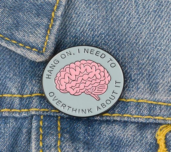 

cute small round brain funny enamel brooches pins for women christmas demin shirt decor brooch pin metal kawaii badge fashion jewe8338564, Gray