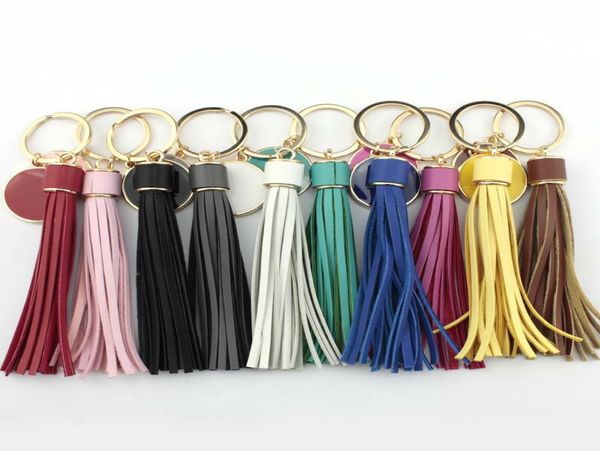 

unique personalized monogram blanks enamel disc leather tassel keychain initial engraved round leather key chains for bag car ke2886745, Slivery;golden