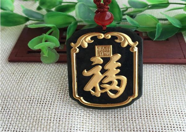 

blessing gold inlaid jade pendants for men and women pendant hetian dark green valentine039s day gift4492575, Silver