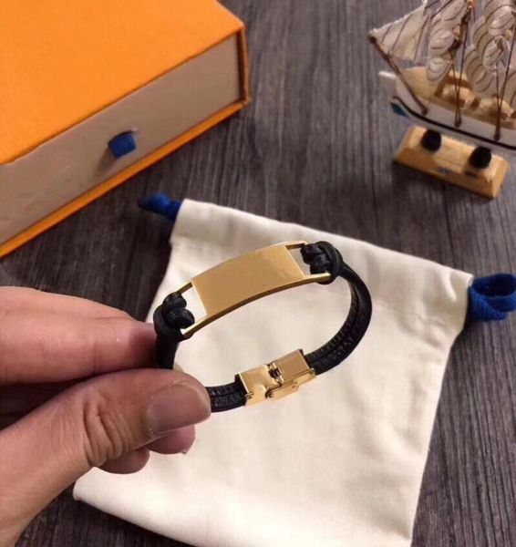 

classic leather bracelet for men and women fashion simple allmatch 3 color hand bracelet with gift box ry3694958565, Black