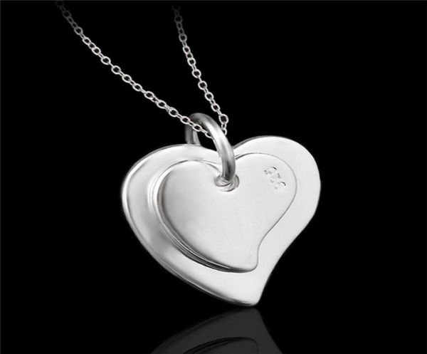 

fashion jewelry 925 sterling silver double heart pendant necklace valentine039s day gift for girls 3635002