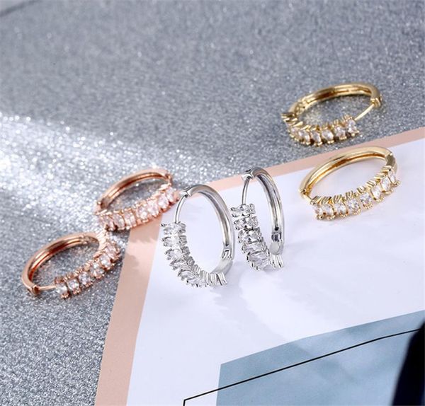 

designer zircon gold silver earring cuff double row cubic zirconia huggie hoop cartilage earrings for women simple bohemian weddin1382482