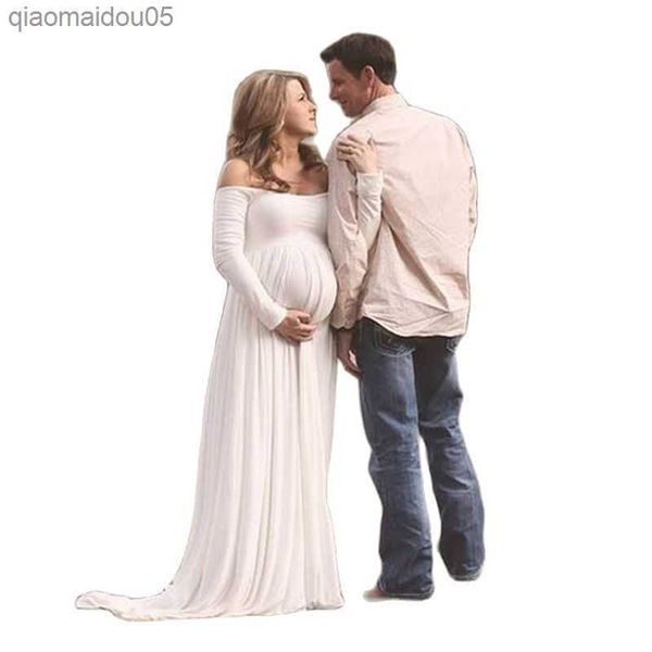 

pregnant women front fork dress elegant pregnancy clothes maternity long sleeve maxi gown p shoot pgraphy props skirt l230712, White