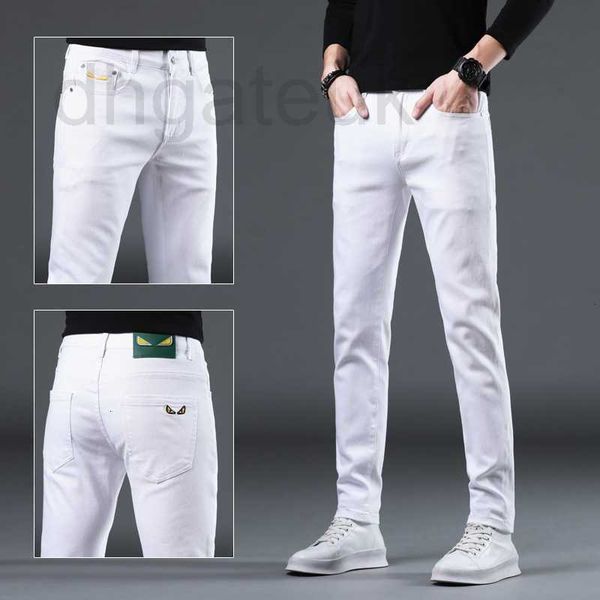 

men's jeans designer brand fashion spring autumn black white elastic slim fit small leg versatile casual pants alb4, Blue