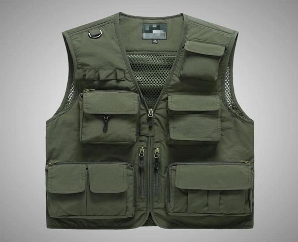

summer multipocket men army green tactical vest outdoor casual sportswear sleeveless fishing hunting male 5xl 6xl 7xl men039s 1753081, Black;white