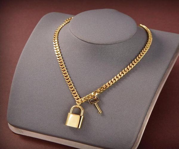 

classic designer lock key pendant statement necklace chain women luxury necklaces bijoux for lady bride party wedding lovers gift 9969175, Silver