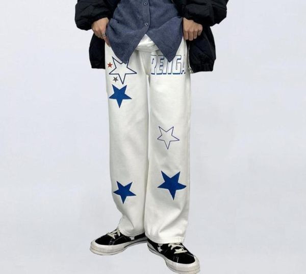 

men039s jeans men039s ins american hip hop blue pentagram casual loose men and women trousers y2k pants printed jeansmen036250383