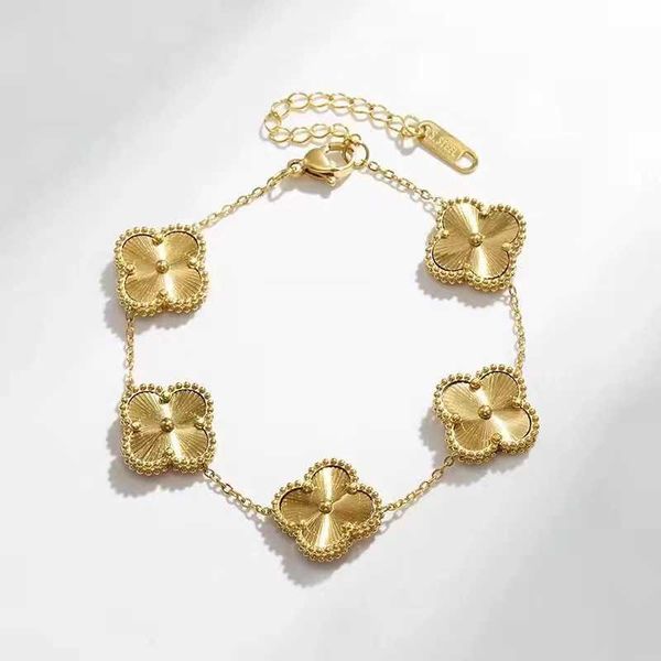 

trendy titanium steel four-leaf clover 18k gold high-level sense personality fashion luxury niche double-sided design bracelet, Golden;silver