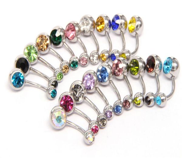 

new 316l surgical steel navel rings crystal rhinestone belly button navel bar ring body jewelry piercing wcw6403770349, Silver