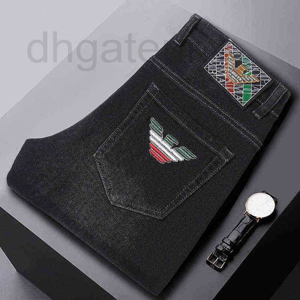 

men's jeans designer winter autumn fashion brand embroidered korean youth elastic slim fit cotton pants 6idc, Blue