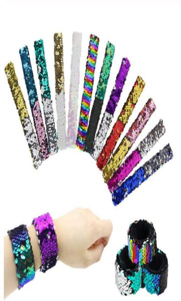 

magic paillette mermaid patted bracelets twocolor sequin reversible glitter slap bracelets charms wristband for kids grownups1633414, Silver