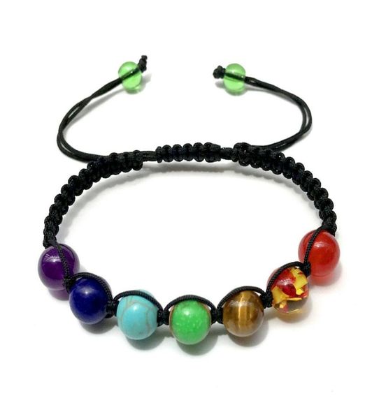 

8mm natural stone amethyst lapis lazuli tiger eye beads braided rope bracelets energy yoga reiki 7 chakra bracelet jewelry7335004, Black