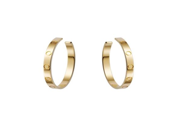 

large hoop huggie love earrings for women ladies girls gift jewelryscrew marking316l titanium steel famous brand jewelry with 6810098, Golden;silver