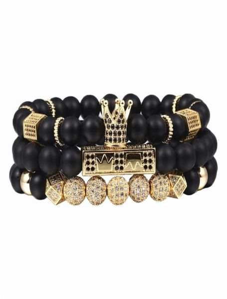 

3pcsset men woman bead bracelet royal crown charm bangle natural beads buddha bracelet for women and mens pulseras masculina y20092020517, Black