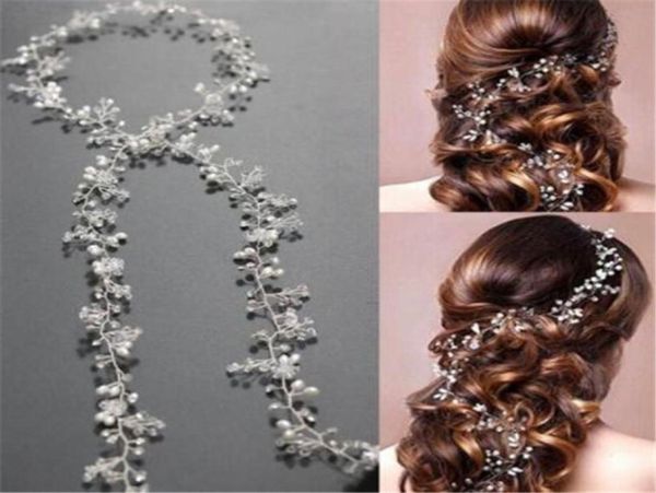 

wedding bridal crystal headband long hair chain jewelry rhinestone crown tiara princess queen headdress prom pearl hair band acces4766326, Slivery;golden