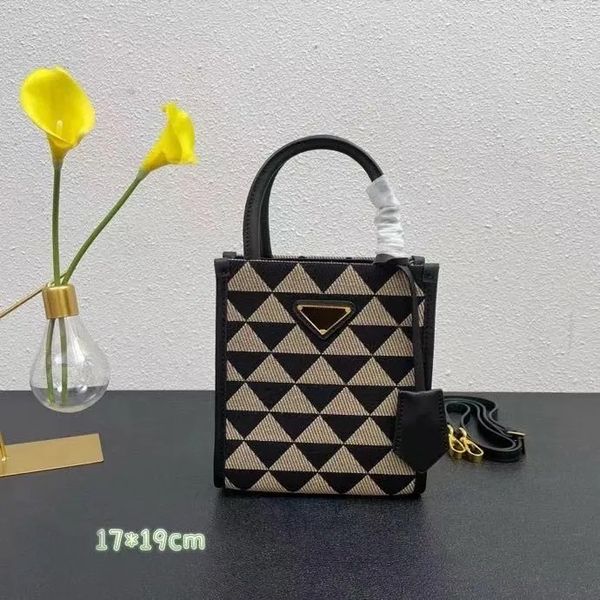 

quality small 28cm 17cm jacquard fabric bags micro tote bag black beige embroidered handles womens handbag with shoulder strap