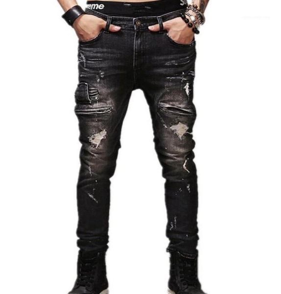 

jeans male new fashion robins hole jeans pants men trousers straight pants designer 057612, Blue
