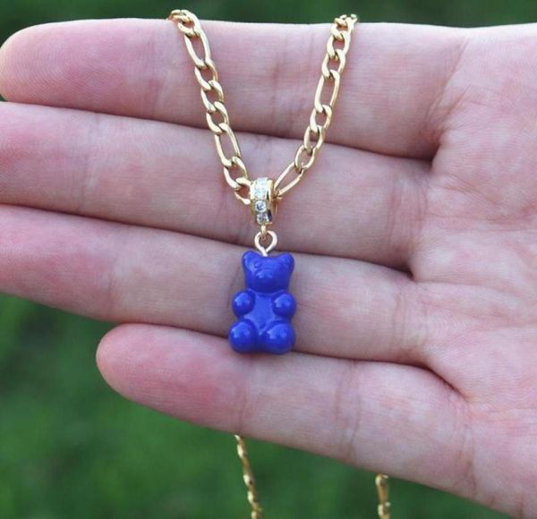 

pendant necklaces gummy bear charm necklace crystal jewelry hip hop figaro chain zircon choker cute resin bears for women gift44232626415, Silver
