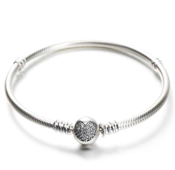 

925 sterling silver bracelet with original box fit charms beads pave cz heart bracelets fashion real silver jewlery for women c327328447, Black