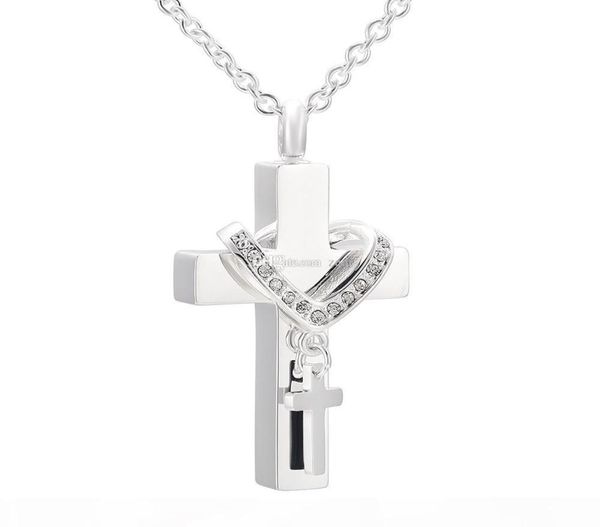 

ijd9877 cremation jewelry lockets to hold ashes diy double cross charm pendant necklace for ashes keepsake urns memorial accessori8814709, Silver