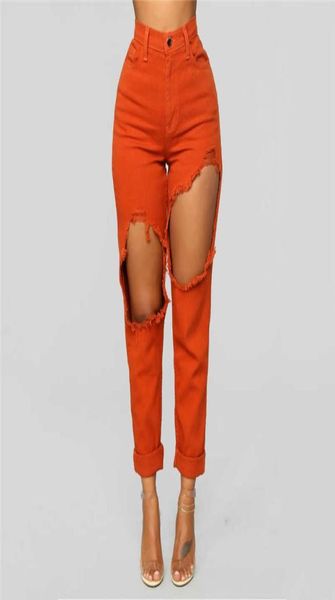 

fashion women stretch jeans female high waist stretch slim pencil pants personality slim torn denim jeans female denim2994012, Blue