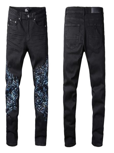 

winter style fashion mens jeans blue color skinny fit spliced ripped pants high street destroyed motorcycle biker men7227512