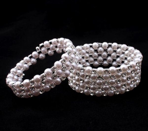 

elastic crystal pearl bracelet wedding bracelets bridal jewelry rhinestone bangle for women party bracelets7212395, Golden;silver