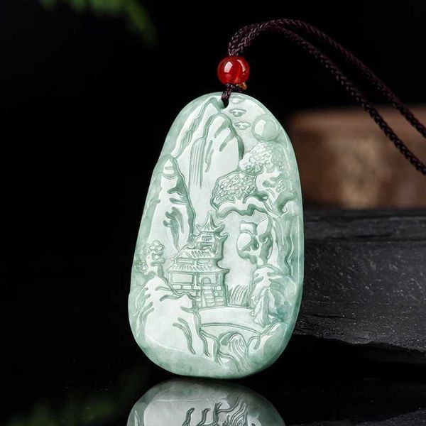 

pendant necklaces burmese jade landscape pendant jewelry emerald pendants necklace green jadeite designer talismans man gift men natural sto, Silver