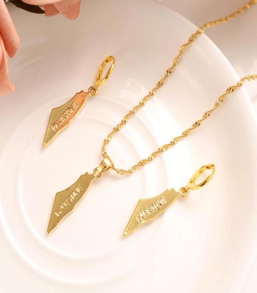 

18 k fine solid yellow gold filled pendant earrings palestine map necklace patriot honour charms party jewelry chain women2603841, Silver