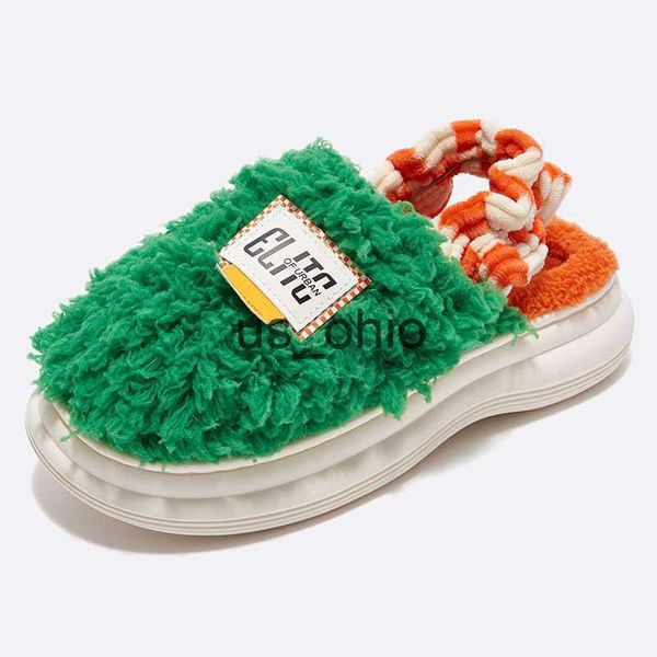 

slippers home cotton shoes for women 2023 winter couple indoor slides keep warm plush nonslip bedroom floor chunky female fur slippers j2307, Black