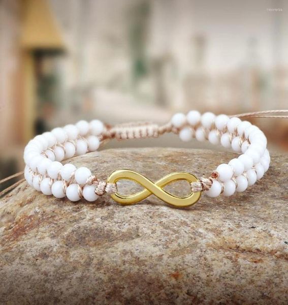 

strand vintage natural stone bead bracelets gold color silver heart infinity braided bracelet friendship jewelry for women men6018151, Black