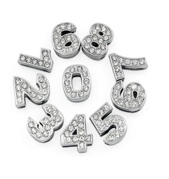 

8mm 10mm az alphabet 09 numbers zinc alloy slider letter charms symbol full rhinestones mixed 130pcs 1102 q21823889, Bronze;silver