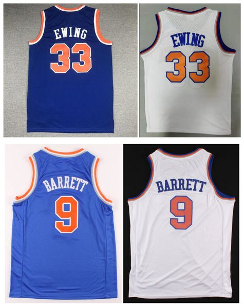 

knick rj barrett basketball jersey new patrick ewing york mitchell & ness white blue size s-xxl, Black;red