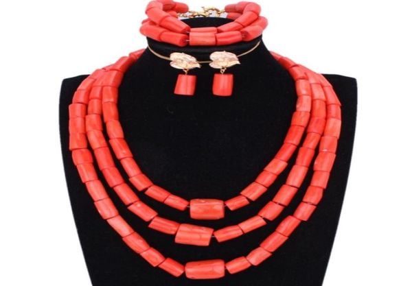 

chunky original coral beads jewelry set for nigerian weddings orange or red african women necklace bride bridal jewellery9059085, Slivery;golden