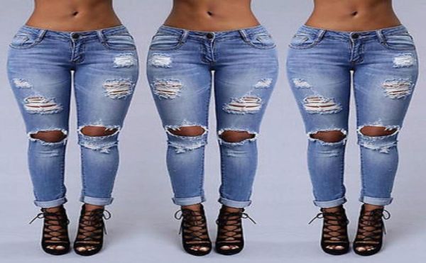

whole fashion women ladies jeans ripped skinny denim hole cut high waisted trousers4517163, Blue
