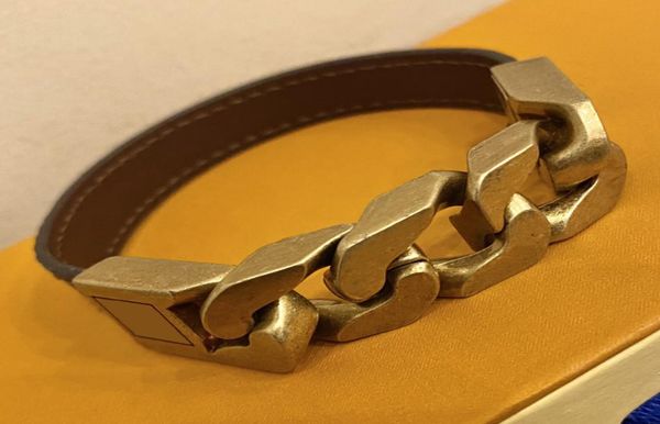 

zb006yx classic fashion brown black pu leather letter bracelet with gift box rough cutout chain charm bracelets1998309, Golden;silver