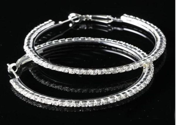 

big circle ladys hoop earrings with crystal rhinestone dangle earring 50mm 15 pair8053894, Golden;silver