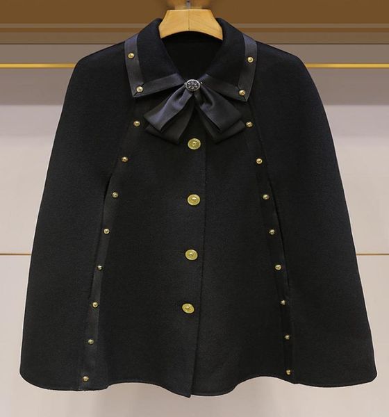 

stand collar long cuff bow cape autumn 20210123456785531061, Black;gray