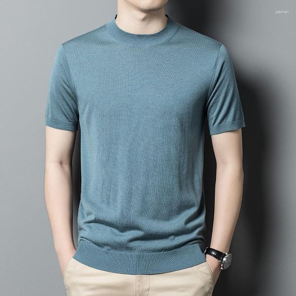 

men's sweaters silk wool knit 2023 spring casual plain tee shirt male sheep knitwear short sleeved t-shirt, White;black